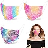 3 Pieces Rhinestone Mesh Face Cover Crystal Masquerade Ball Party Crystal Face Cover Jewelry for...