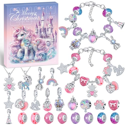 PITMT Calendario Adviento 2025 Kinder Niñas, Calendario Adviento Joyas Kit para Hacer Pulseras Manualidades Regalos Niñas, DIY Pulsera Collar Regalos Navidad Niños 5 6 7 8 9 10 11 12 14 15 Años