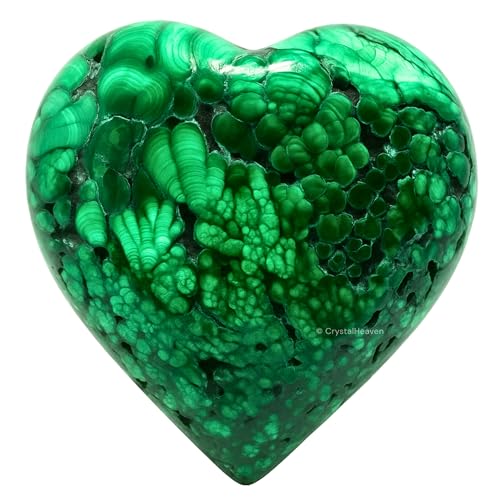 Image of Crystal Heaven Certified Malachite Heart Palm Pebbles Stones For Anxiety Stress Relief Massage-Aaa Grade Original Healing Gemstone Agate Heart Palm Stone For Yoga Meditation Spiritual