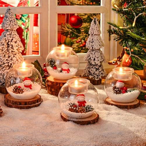 Livofloral Teelichthalter Weihnachten 4er Set, Windlicht Weihnachten...