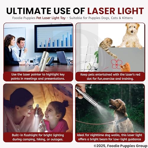 Image of Foodie Puppies 3 in 1 USB Laser Pointer Cat Teasing Toy with 5 Adjustable Patterns I Pet Chaser Tease Stick Pointer Toys for Cats, Kitten, Puppies & Dogs I Fun Exercise & Training for Indoor & Outdoor