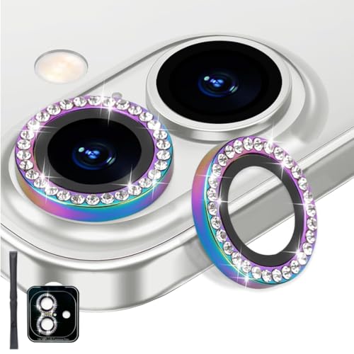 Protecteur d'objectif pour iPhone 16 Plus verre trempé bague aluminium diamant coloré