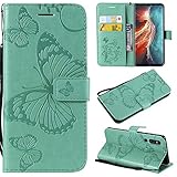 Amocase Wallet Leather Case with 2 in 1 Stylus for Huawei P30 Lite,Premium Strap 3D Butterfly Magnetic PU Leather Stand Shockproof Card Slot Case for Huawei P30 Lite - Green