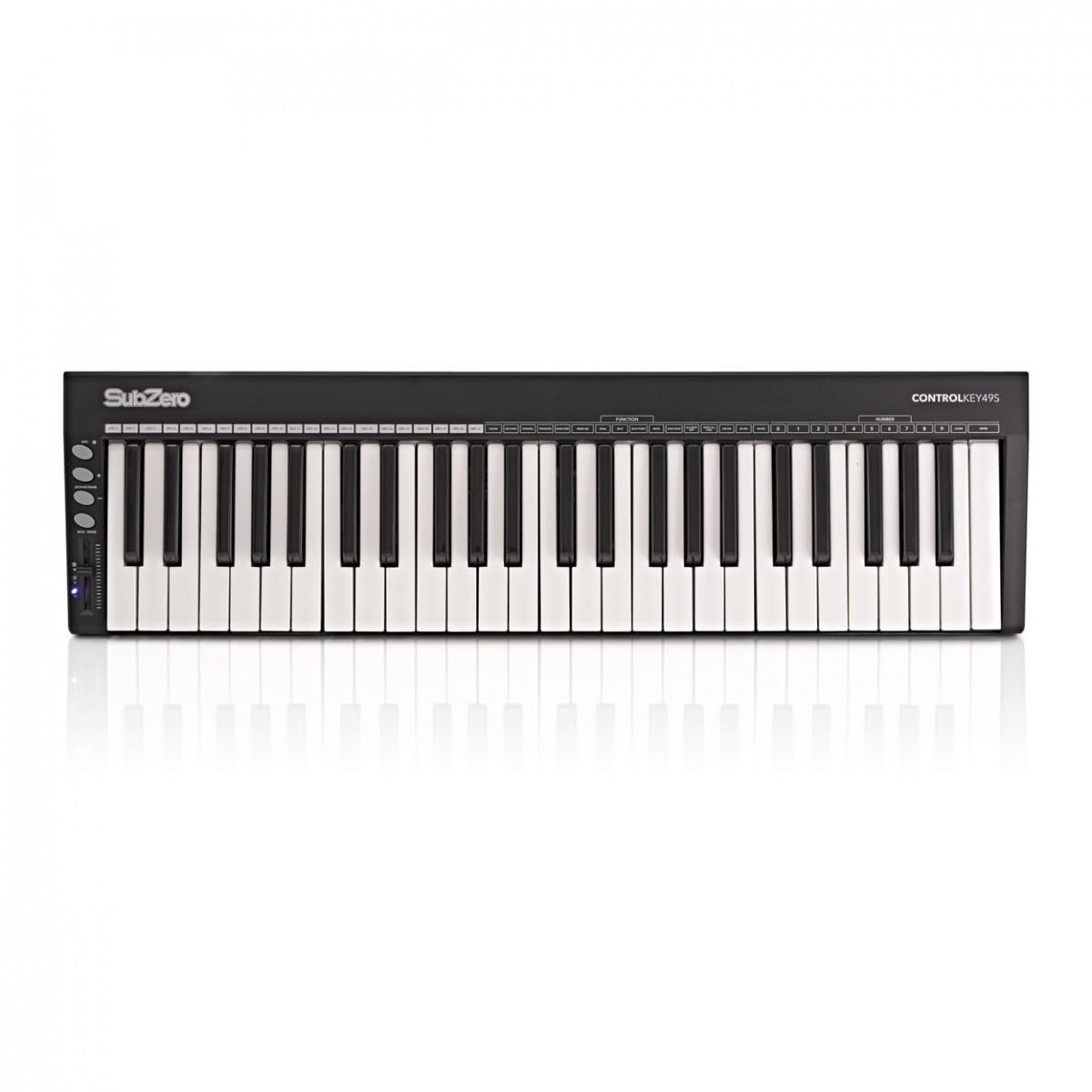 Schlankes Tragbares 49-Tasten-MIDI-Keyboard SubZero ControlKey49S | 49 Anschlagdynamische Tasten mit 5 Kurven, Zuweisbarer Fader, Sustain-Pedal-Eingang, USB-Betrieben