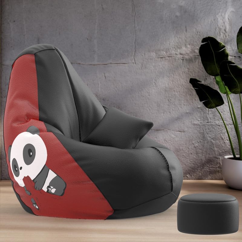 Image of Biggie Bean Bag with Beans Filled XXXXL Bean Bag with Free Cushion Footrest - Official : PrintZen Combo (Matching Color : Printed, Naughty Panda-Black)