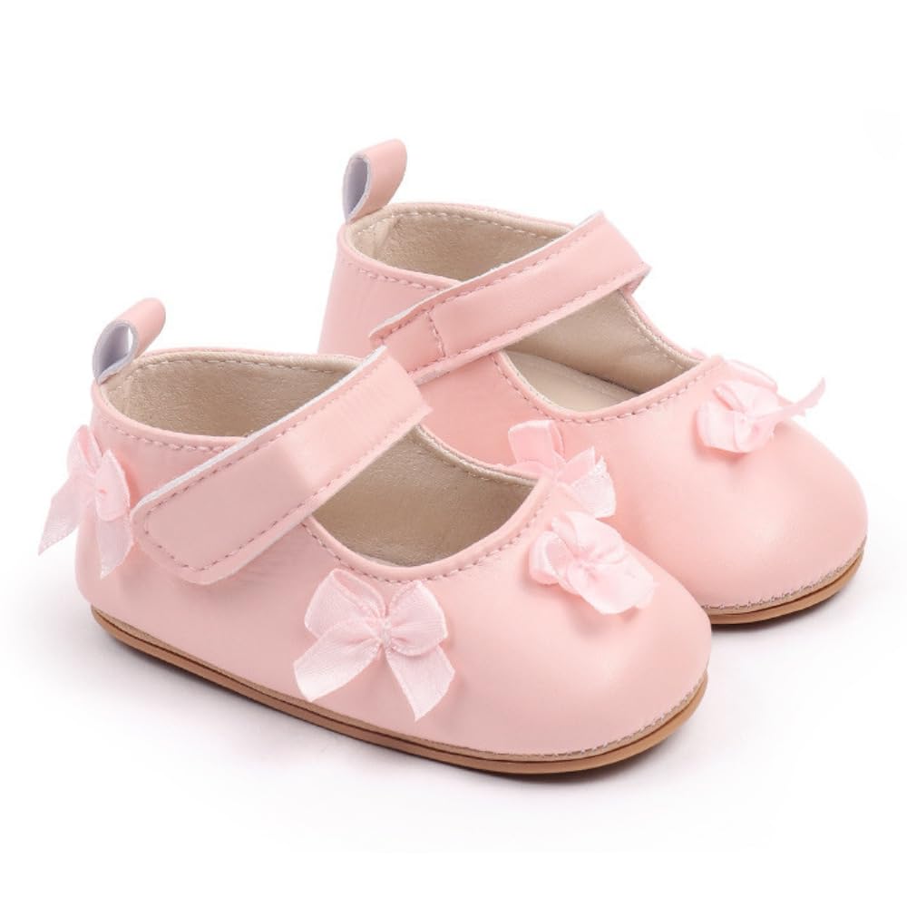 6 To 12 Months Baby Girls Bow Pink Hook & Loop Anti Slip Belly Booties-BT5452-image-6