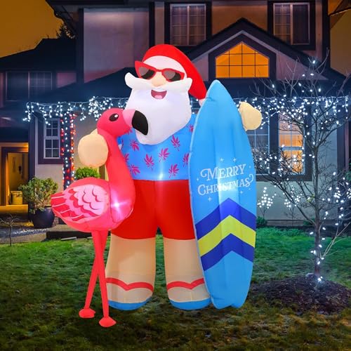 Vivantia Christmas in July Inflatable Summer Christmas Decorations 6.5 Ft Santa Claus Decoration...