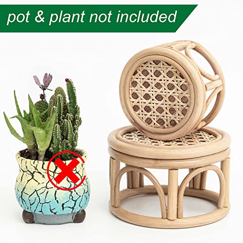 Kutorkill Set Of 2 Small Boho Rattan Wicker Round Riser Plant Stand Indoor | Rustic Farmhouse Natural Rattan Circle Pedestal For Decor & Display | Indoor Decorative Round 7.0" & 5.5" Accent Centerpiece For Home, Kitchen, Tabletop, Office Decor #TOP6