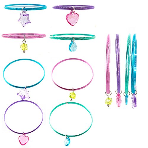 FROG SAC 12 PCs Girls Party Favors Bracelets with Charms - Cute Metallic
