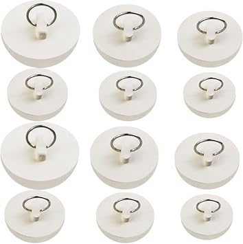 NSBELL 12PCS Rubber Sink Stopper, Drain Stopper Bath Tub Stopper with Pull Ring, Kitchen Drain Plug Sink Plug, Bathroom Bath Plugs, 6 Sizes