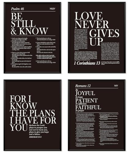 Locomiss Black and White Christian Wall Art Decor, Modern Black Minimalist Jesus Scripture Wall Decor, Inspirational Bible Verse Posters for Bedroom Office Living Room, Set of 4 (8x10 Unframed)