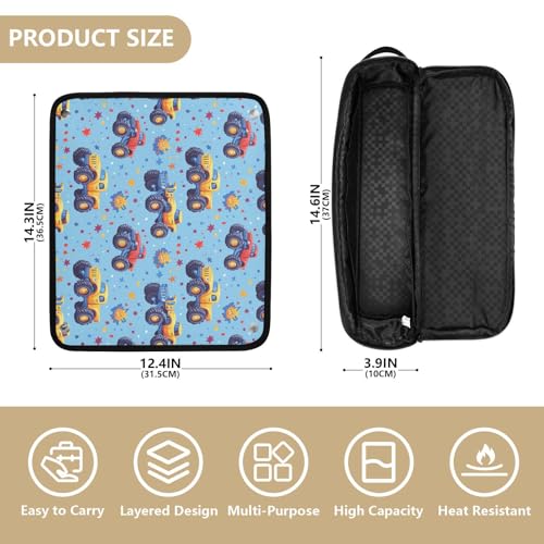 Bolsa de viaje Monster Truck Cute Marble para herramientas de cabello con tapete resistente al calor para planchas, rizadores y organizador portátil miniatura 4