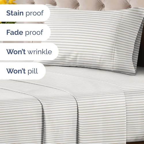 Image of Twin XL 3 Piece Striped Sheet Set - Breathable & Cooling - French Country