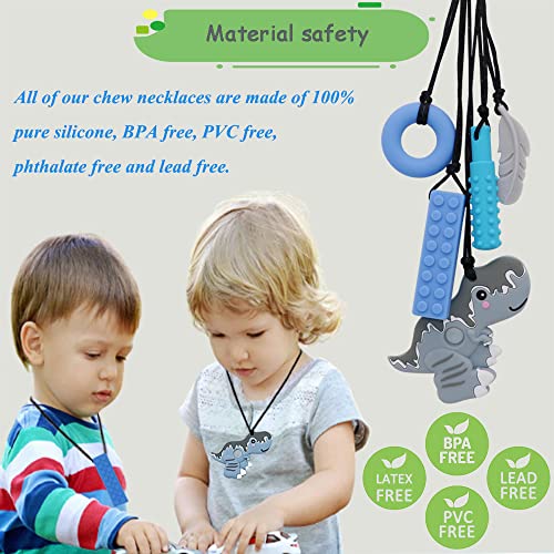 Chew Necklaces for Sensory Boys, Chewy Necklace Sensory Kids with ADHD, SPD, Teething, Biting Needs, Silicone Chew Toys for Autism Kids Reduce Fidget, Toddler Adult Chew Necklace 5 Pack - Image 3