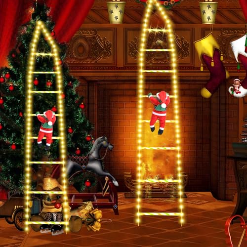 BGIUSQF LED Weihnachtsmann Leiter Lichterkette, 2M Leiter...