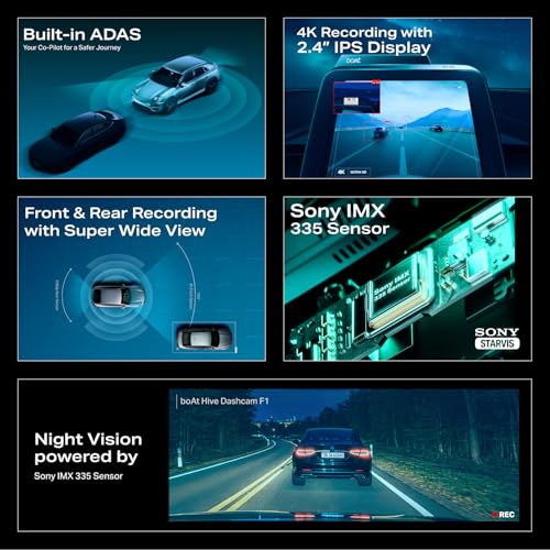 Image of boAt 2026 Edition Hive Dashcam F1, Sony STARVIS 4K Ultra HD Front & Full HD Rear Recording, ADAS Voice Commands, Dual Channel Recording, GPS Route Log, Wi-Fi, 150 Wide FOV, Smart Parking (Steel Blue)