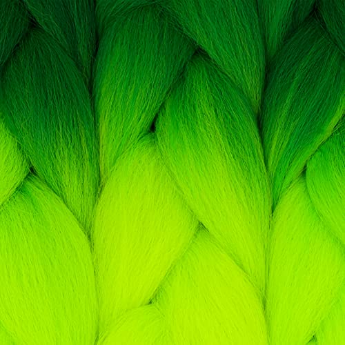 24" Braiding Hair Extension Jumbo Braids Synthetic 3bundles/pack Crochet Hair Afro Box Braid Heat Resistent(Dark Green&Yellow Green) - Image 4