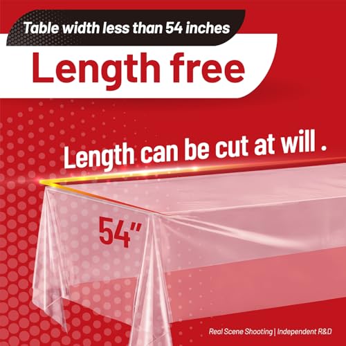 Image of Plastic Table Cloth, 310 Ft X 54 In Disposable Tablecloth Clear Table Cover Roll with Any Cut Sliding Cutters Premium Clear Plastic Tablecloth for Picnics, Parties, Birthdays, Weddings Weddings