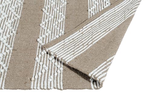 Image of Hand Woven 100% Natural Cotton Export Quality Designer Rug,Carpet, Bed Side Runner for Bedroom,Living Room, Size-2x5 feet (Beige & White)