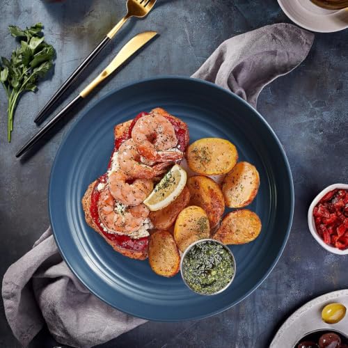 Image of Wheat Straw Dinner Plate Set, Eco-Friendly Dinner Set Round Serving Plate, Dishwasher & Microwave Safe - Perfect for Dinner Dishes Deep Plates Easy to Clean (Dark Blue -4PCS, 20 cm)