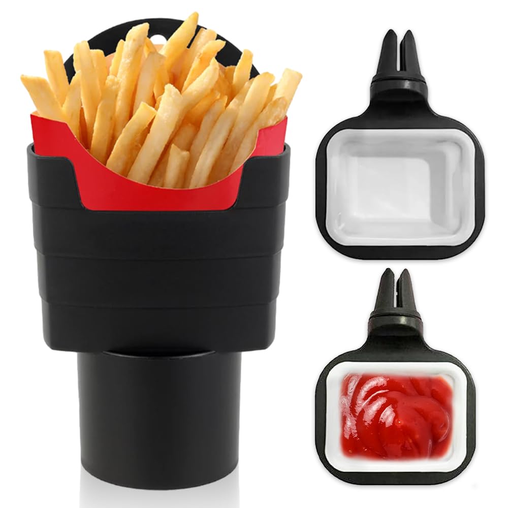 BNGXR Car Chip Holder, 3 Pieces Mini Sauce Holder, Car Clip Set, Food Grade PP Plastic Sauce Holder for Car, Portable French Fries Holder, Black