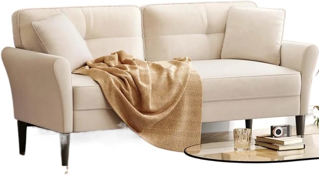 White Velvet Sofa Couch, Comfy Sofas for Living Room, Small for Bedroom(Gray)