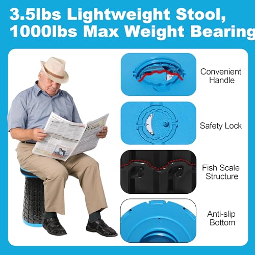 Image of ALEVMOOM Upgraded 19.7 inch Portable Collapsible Folding Stool Retractable Telescoping Foldable Stool for Adults Heavy Duty Camping Sturdy with Max Load Capacity 1000lbs for Outdoor Fishing Hiking BBQ