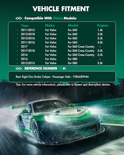 Image of SCITOO Rear Passenger Side Disc Brake Caliper 19B6689NM Compatible For Volvo For S60 2011-2018,For Volvo For S80 2011-2016,For Volvo For V60 2015-2018,With Bracket 1PC