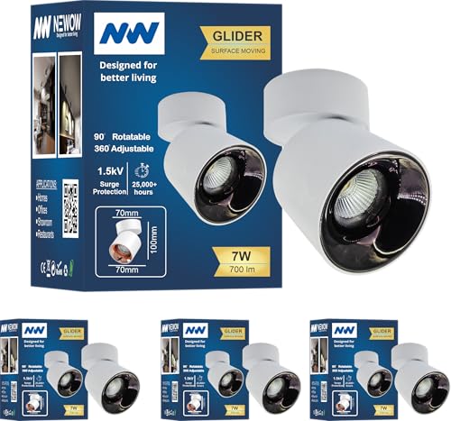 Image of NW 7W Glider SF Moveable White with Gun Black Aluminium 360 Degree Adjustable Cylindrical Shape LED Surface Light | COB Light | Wall Light | Spot Light | Light Color- White (Pack of 4)