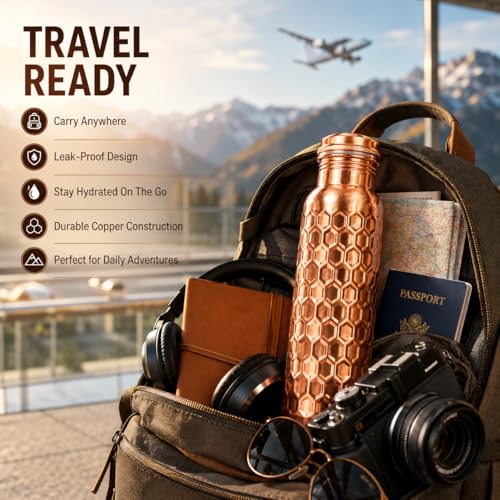 Image of 100% Pure Copper Water bottle 32 Oz with Cleaning brush, Diamond Design | Drink More Water, Lower Your Sugar Intake And Enjoy the Health Benefits Immediately,32 Oz(1 Brush +1Bottle+ 1 Glass) Diamond