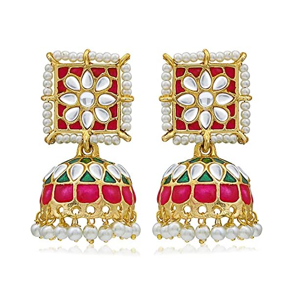 Sukkhi Ethnic Brass Pearl Gold Plated Kundan Meenakari Jhumki Earring for Women (SKR56862, Multicolour) - Image 8