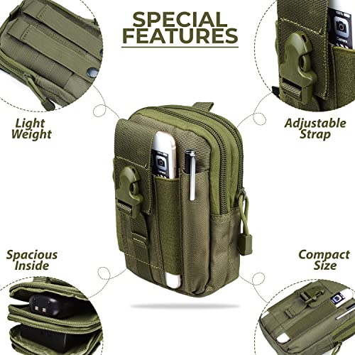 Image of Kraptick Multi-Purpose Water Resistant Waist Bag with Dual Compartment, Waist Bag Mobile Phone Holder, Waist Pack for Men, Women Camping Hiking Pouch (Army Green & Beige) (Combo of 2)