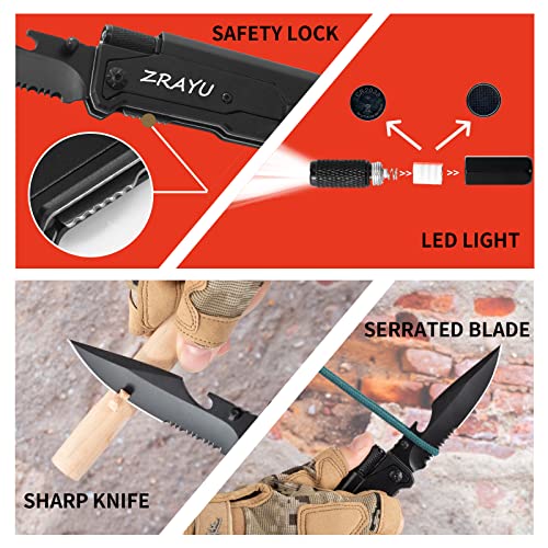 Zrayu Gifts For Men Him Husband Dad, Engraved Pocket Knife, Unique Birthday Gifts Idea, 7 In 1 Multifunction Folding Knives With Led Light Fire Starter, Essential Present For Camping Hunting Hiking #TOP3