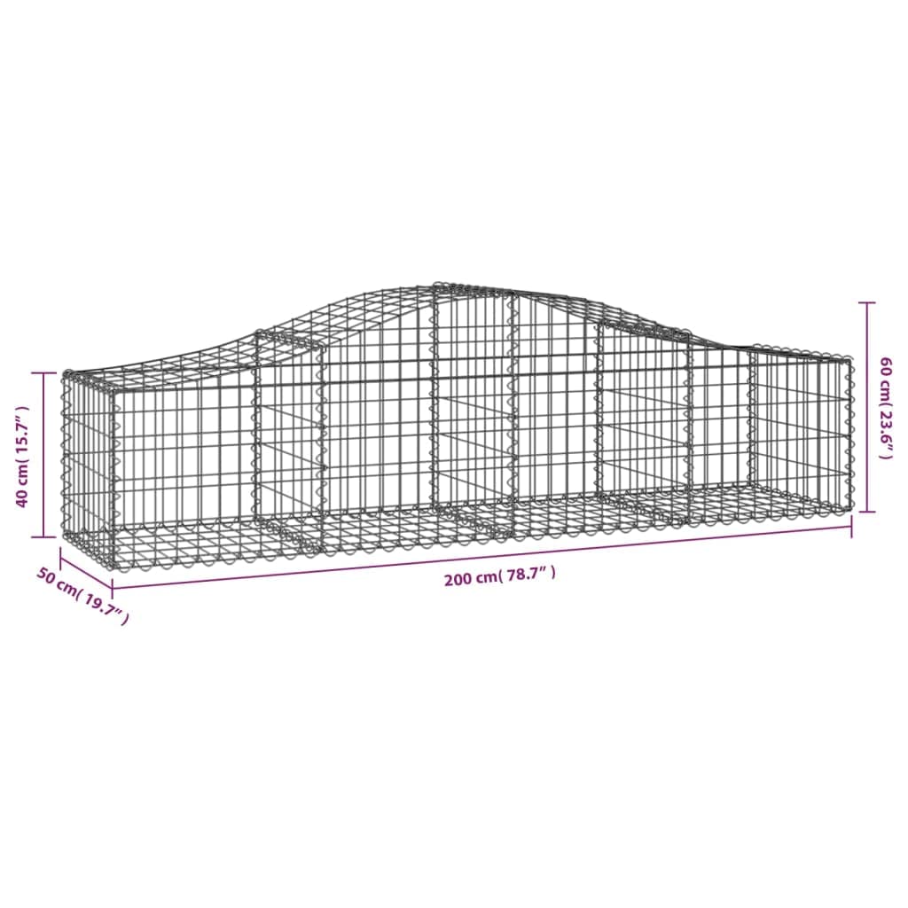 Gaviones con arco alto, 11 unidades, 200 x 50 x 40/60 cm, hierro galvanizado, para barreras de jardín y protección visual, como pared decorativa insonorizada de alambre robusto