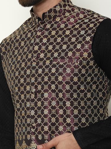 Image of SOJANYA (Since 1958 Men's Cotton Linen Maroon Kurta and White Pyjama with Mustard Cotton Nehru Jacket