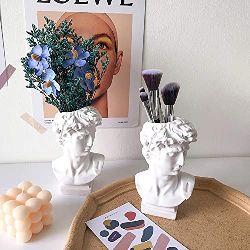 Scmaigu 6.5”David Statue Decor Greek Head Statue Vase Bust Planter Face Flower Pot Sculpture Dark Light Academia Aesthetic Room Bookshelf Décor Mini White Roman Renaissance Statues #TOP3