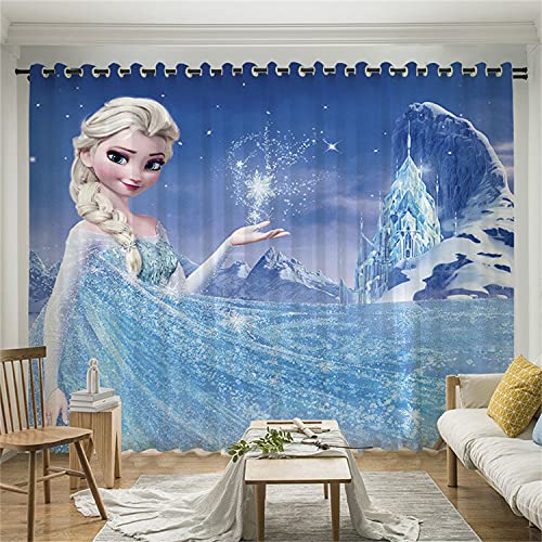 Fgolphd Anime Frozen Lot de rideaux occultants, Anna et Elsa Olaf, impression 3D, pour chambre d'enfant, opaques, pour la décoration, le salon, la chambre à coucher, 220 × 215 (l x H)