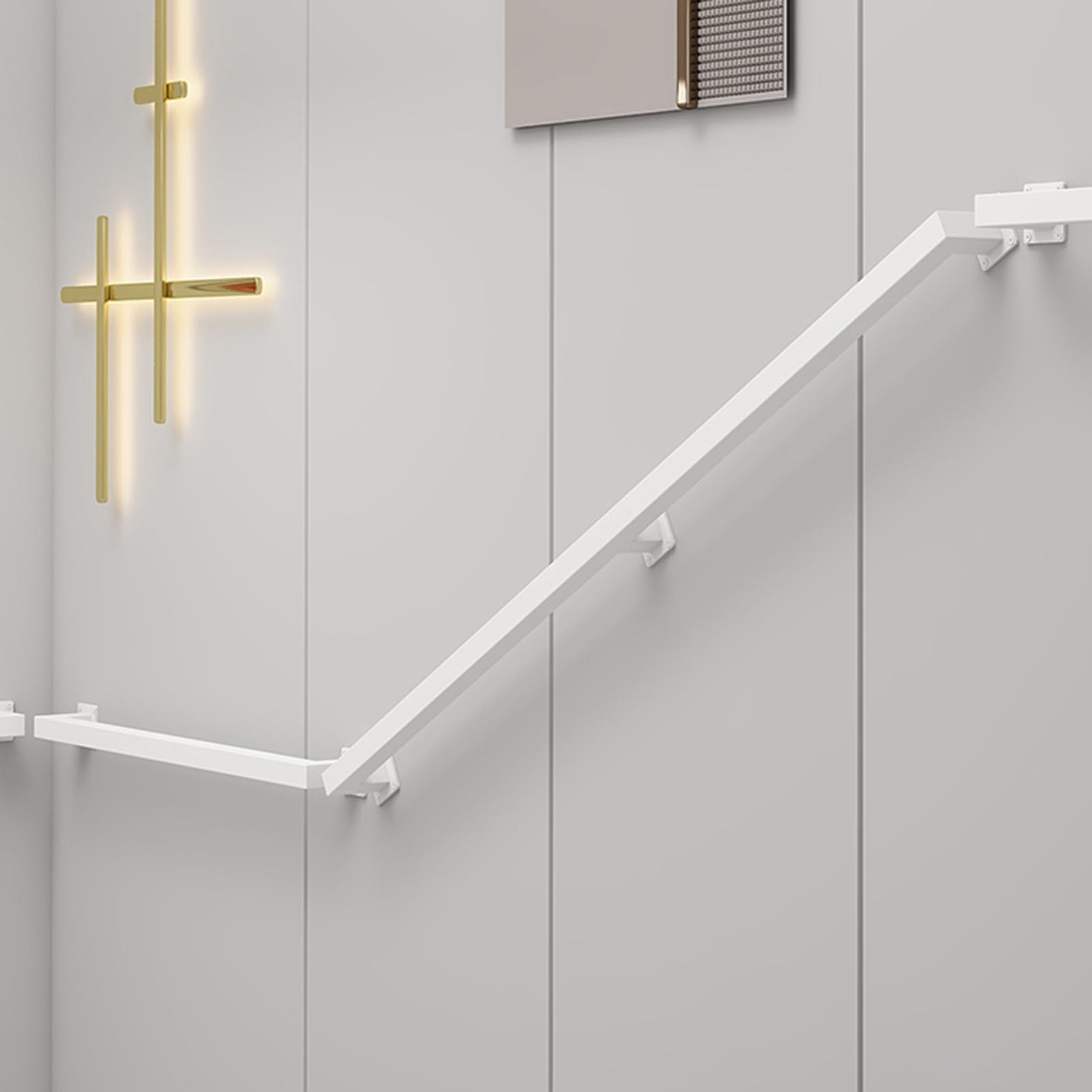 Square Pipe Hand Railings for Stairs, Wrought Iron Banister Stair Handrails with Wall Mount Support, Indoor Outdoor Steps Staircase Handrail Grab Bar(180cm)