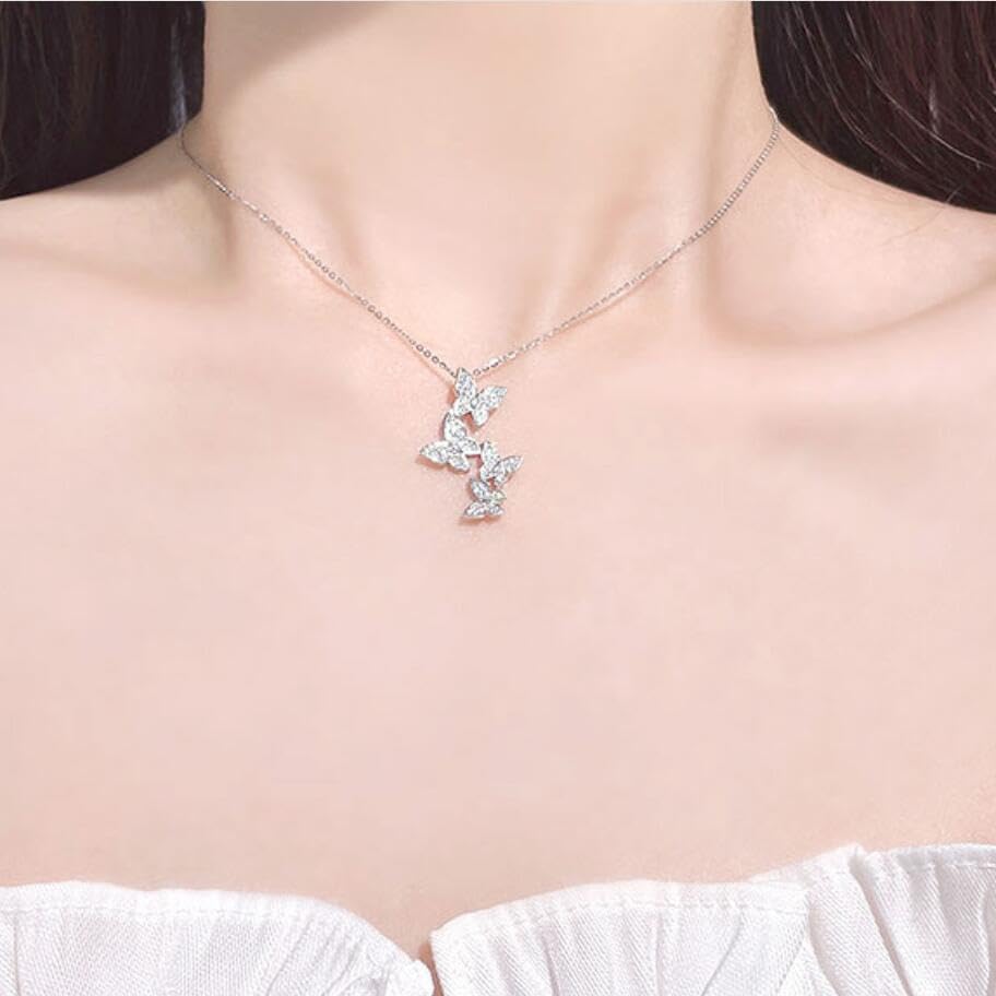 Real 925 Sterling Silver Long Zircon Butterfly Necklaces Pendant Fashion Sterling Silver Jewelry Statement Chain Necklace for Women Ladies Girls Gifts - Image 5