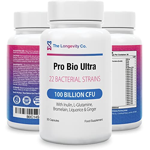 PROBIOTIC Complex 100 Billion CFU 22 Strains of Bio Cultures Pre and Probiotics for Gut