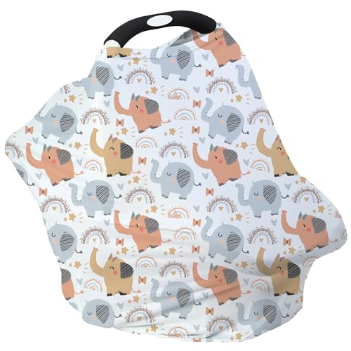 Image of Breathable Car Seat Cover for Babies – Multi-Purpose Soft Rayon Nursing Cover for Breastfeeding, High Stretchy Infant Carseat Canopy, Stroller Cover (Smooth Rayon, Cute Elephant)
