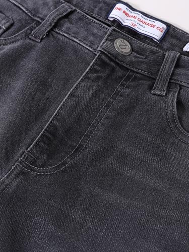Image of The Indian Garage Co Men Slim Straight Fit Solid Mid-Rise Stretchable Jeans