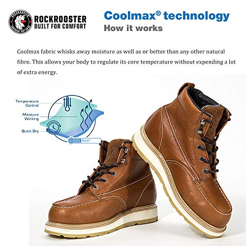 ROCKROOSTER Comfortable Work Boots Men, Composite Toe, Moc Toe Wedge Safety Water Resistant Leather Shoes for Electrician, Carpenter, Ironworker, Sheetmetal Worker constructions AP828-8.5 Brown
