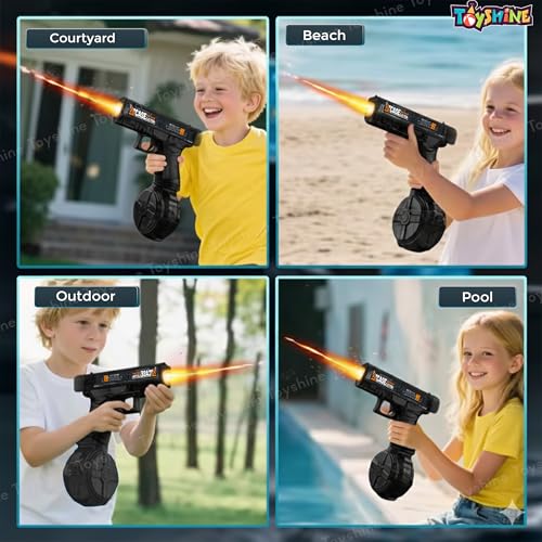 Image of Toyshine Rechargeable Automatic Holi Water Gun Toy with 330ml Capacity | Transparent Electric Water Squirt Gun with LED Light | Perfect for Holi Festival & Summer Outdoor Fun - Black
