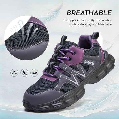 Image of Hogent Steel Toe Shoes for Women Men Wide Non Slip Work Sneakers Indestructible Shoes Lightweight Breathable Construction Sneakers Puncture Proof Ergonomic Design