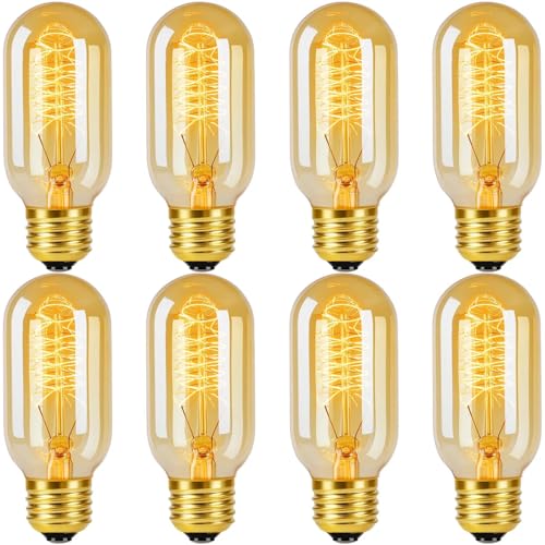 COLWATT Edison Light Bulbs 40W, E26 Base Dimmable, Vintage T45 Decorative Antique Filament Bulb with Warm Amber Glow for Chandeliers, Bedrooms & Dining Rooms (8 Pack)