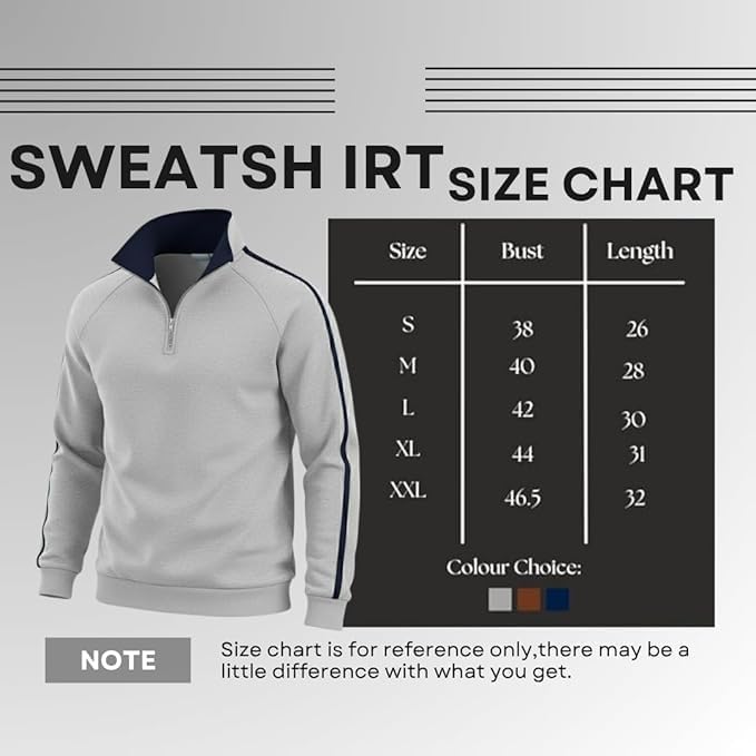 Image of Men's Quarter Zip Pullover Sweater with Contrast Stripe, Long Sleeve Athletic Casual Sweatshirt for Winter Wear, Black