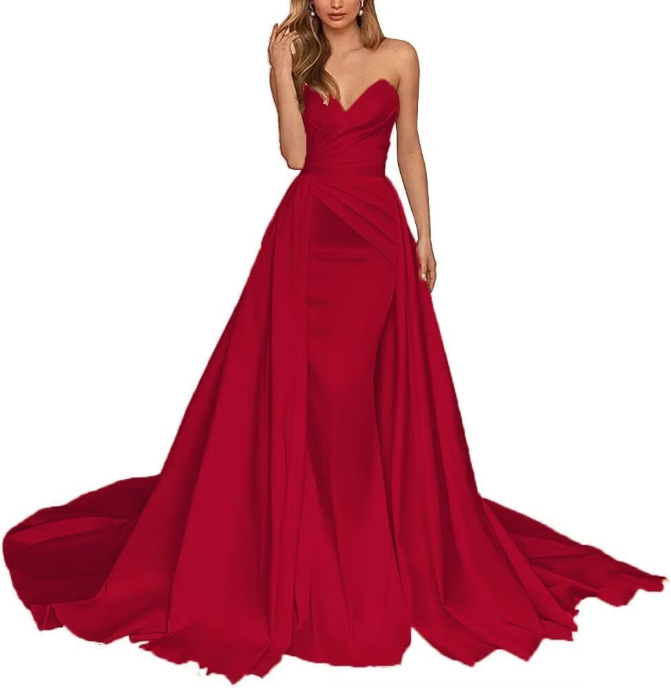 WDBFY Elegant Beach Mermaid Wedding Dresses Satin Prom Ball Gowns for Bride Long Formal Evening Party Gowns