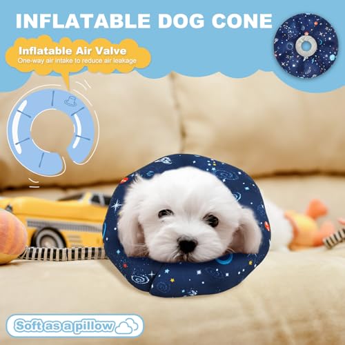 Image of Soft Inflatable Dog Cone Collar Alternative to Stop Licking- Adjustable Dog Neck Donut Collar for Surgery Recovery, Cone for Dogs X-Small and Puppy (Star Blue)