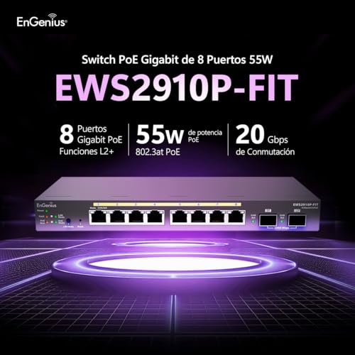 Image of EnGenius Fit EWS2910P-FIT 8-Port Gigabit PoE Managed Switch - 55W Power Budget, Layer 2+ Management, SFP Uplinks for Small Business Networks